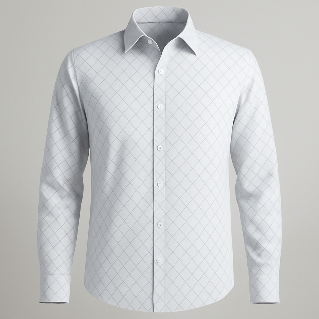 White Grid Print Shirt Fabric – Micro Chain Check Design - The Good Cloth