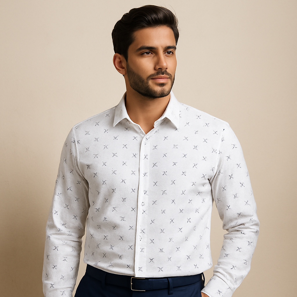 White Grid Print Shirt Fabric – Geometric Design - The Good Cloth