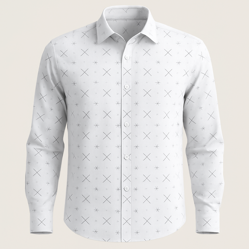 Cross & Dot Navy Print Shirt Fabric - The Good Cloth