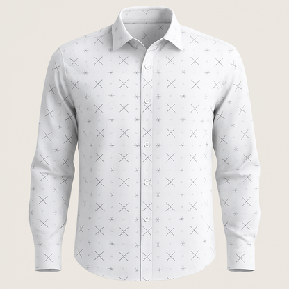 Cross & Dot Navy Print Shirt Fabric - The Good Cloth
