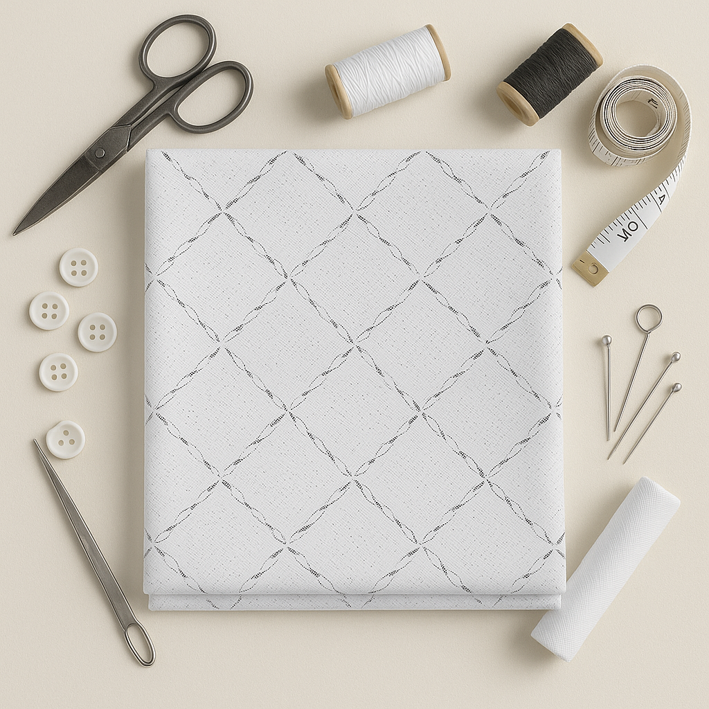 Textured White Shirt Fabric – Subtle Diamond Stitch Pattern  - The Good Cloth
