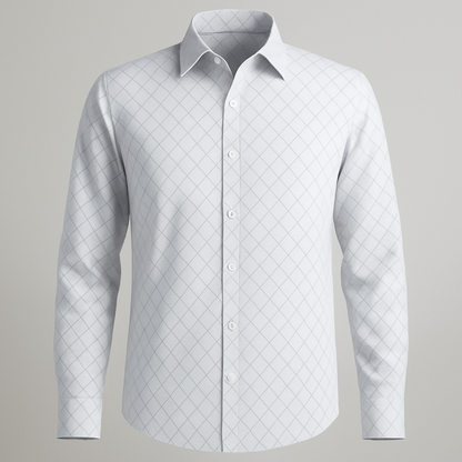 White Grid Print Shirt Fabric – Micro Chain Check Design - The Good Cloth