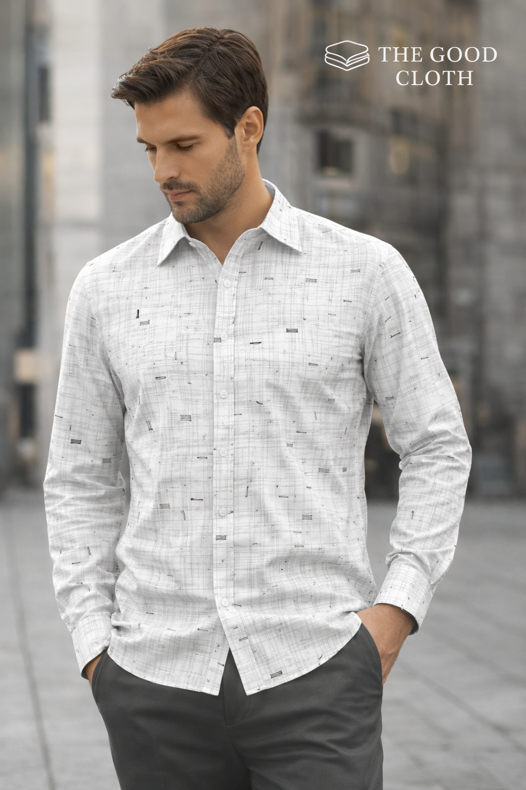 White Abstract Print Shirt – Intricate Design - The Good Cloth