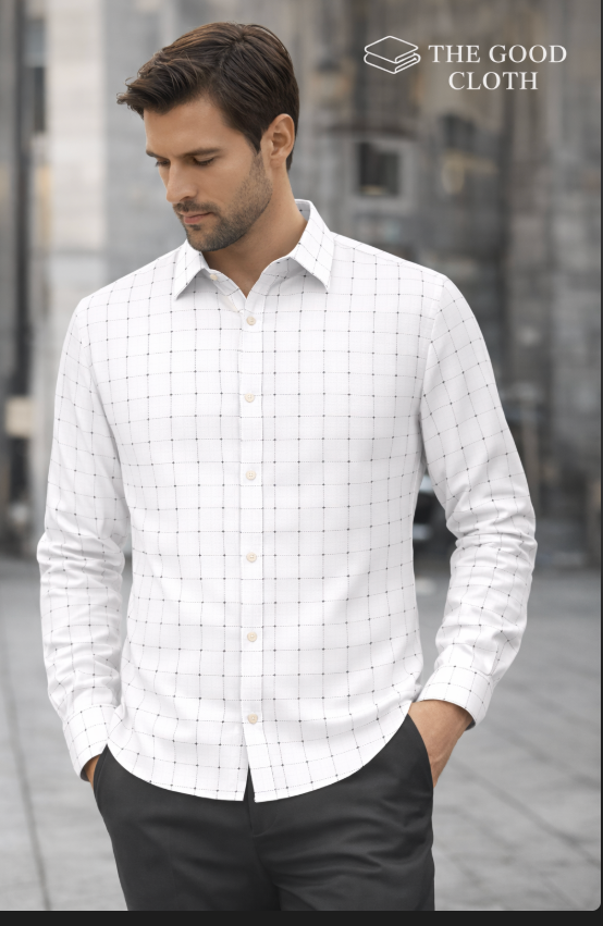 White Checks & Dot Print Shirt - The Good Cloth