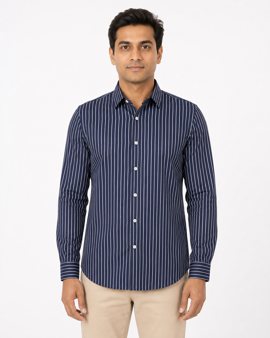 Premium Dark Blue Stripes Shirt for Men – Full Sleeve Regular Fit