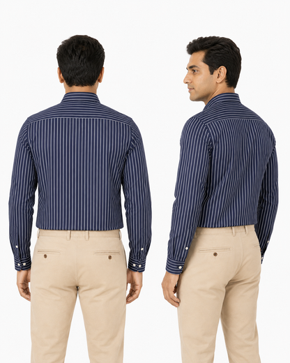 Premium Dark Blue Stripes Shirt for Men – Full Sleeve Regular Fit