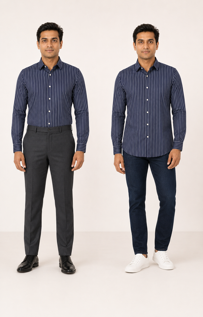 Premium Dark Blue Stripes Shirt for Men – Full Sleeve Regular Fit