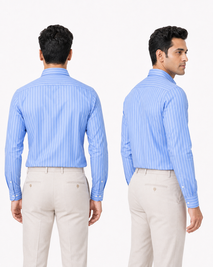 Premium Sky Blue Stripes Shirt for Men – Full Sleeve Regular Fit