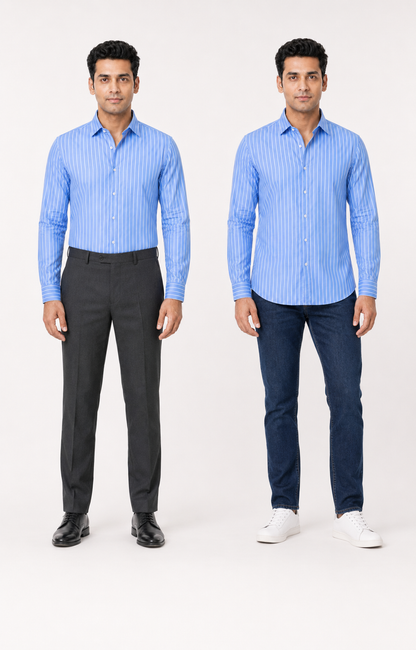 Premium Sky Blue Stripes Shirt for Men – Full Sleeve Regular Fit