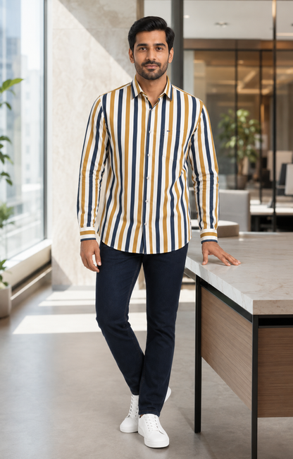 Premium Multicolor Stripes Shirt for Men – Full Sleeve Regular Fit
