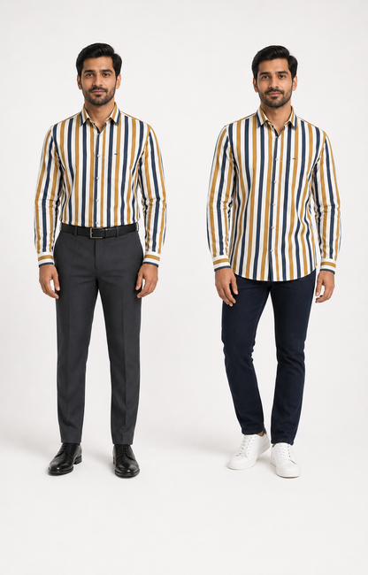Premium Multicolor Stripes Shirt for Men – Full Sleeve Regular Fit