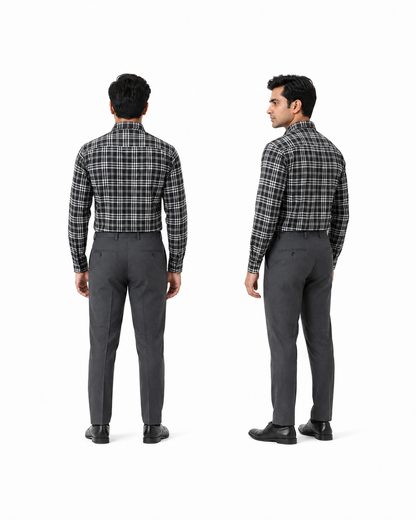 Premium Black Plaid Cotton Shirt for Men – Full Sleeve Regular Fit