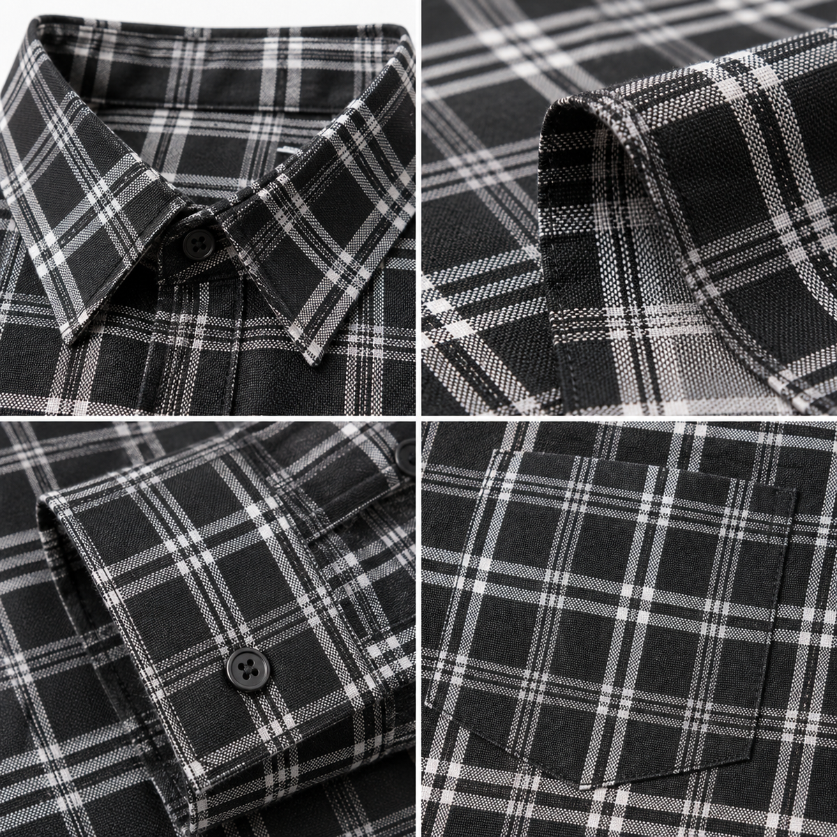 Premium Black Plaid Cotton Shirt for Men – Full Sleeve Regular Fit
