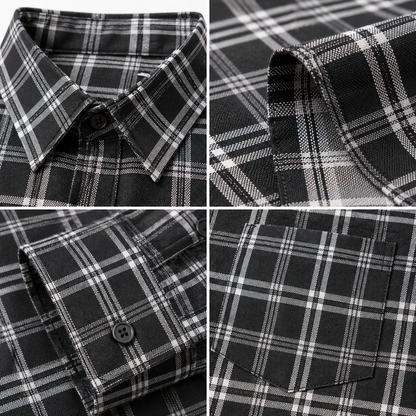 Premium Black Plaid Cotton Shirt for Men – Full Sleeve Regular Fit