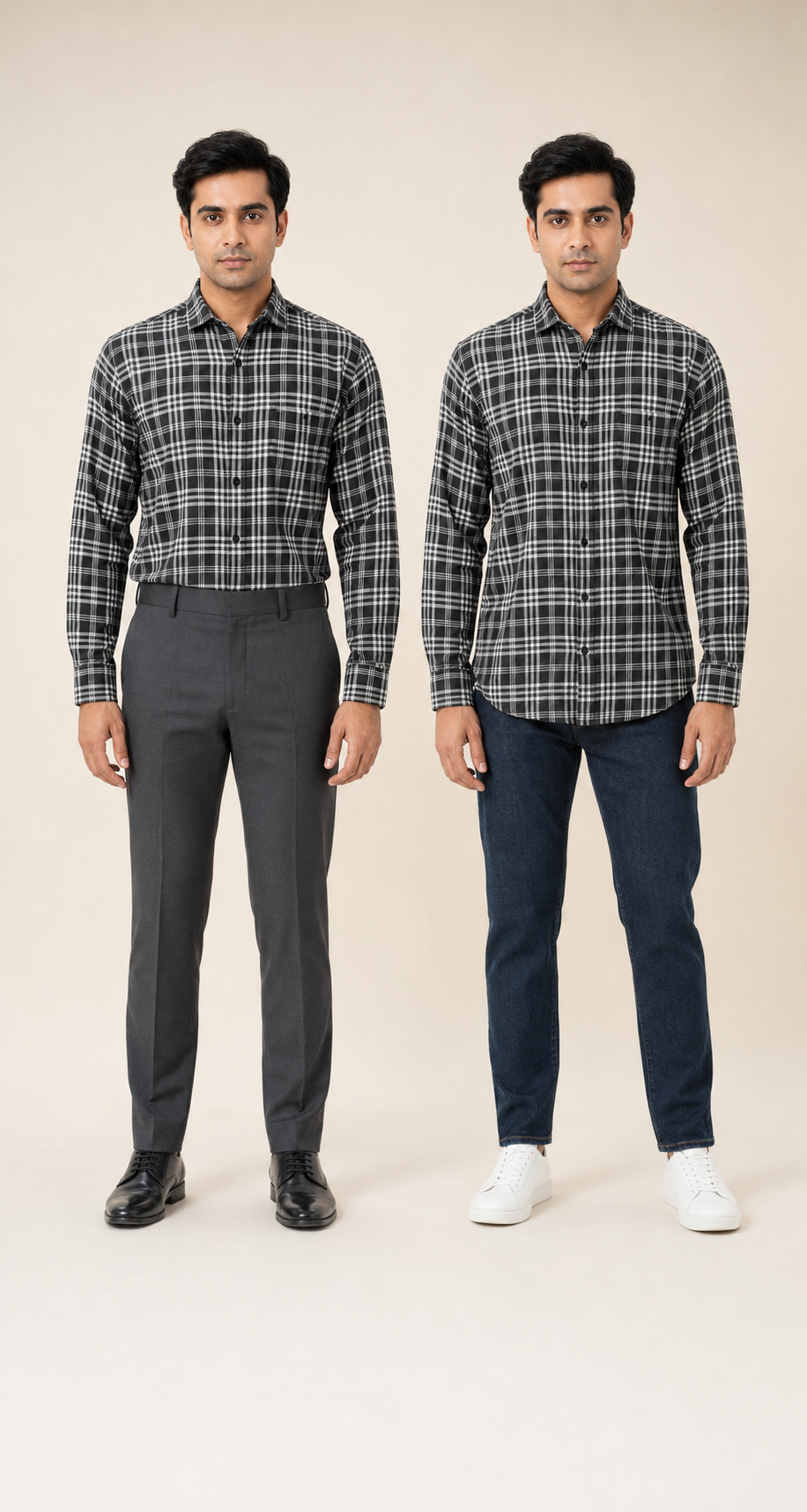 Premium Black Plaid Cotton Shirt for Men – Full Sleeve Regular Fit