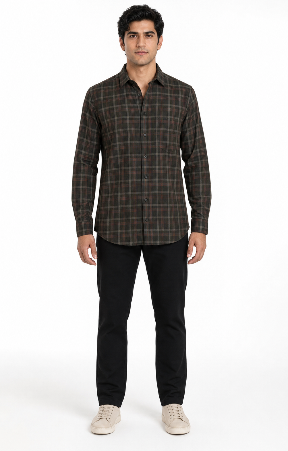 Premium Brown Plaid Cotton Shirt for Men – Full Sleeve Regular Fit