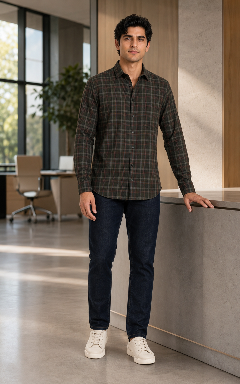 Premium Brown Plaid Cotton Shirt for Men – Full Sleeve Regular Fit