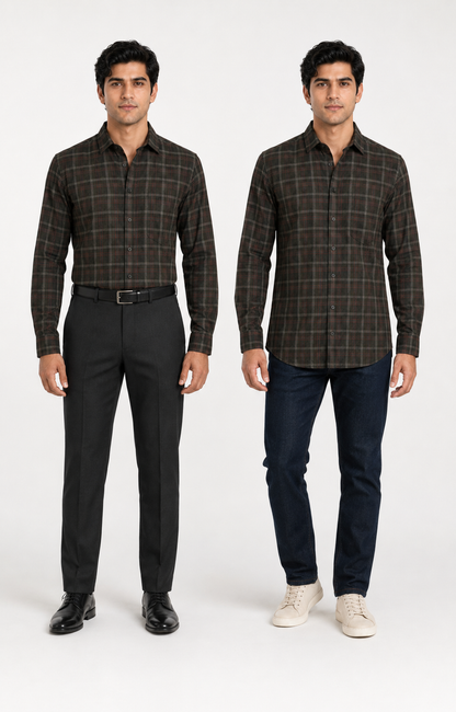 Premium Brown Plaid Cotton Shirt for Men – Full Sleeve Regular Fit