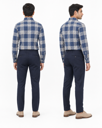 Premium Blue Plaid Cotton Shirt for Men – Full Sleeve Regular Fit