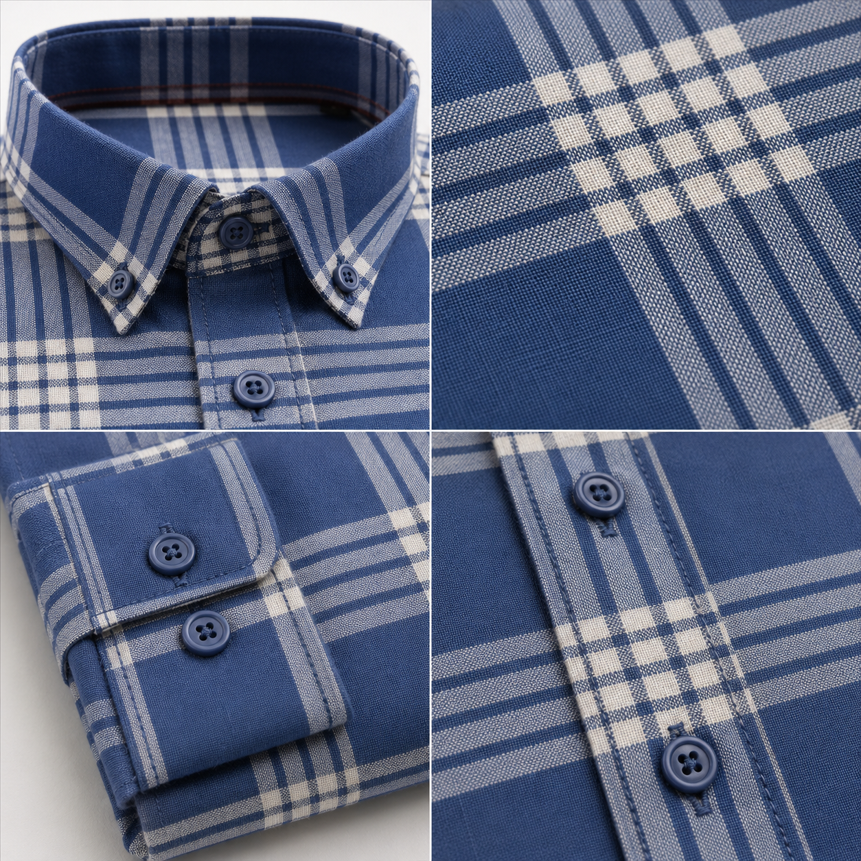 Premium Blue Plaid Cotton Shirt for Men – Full Sleeve Regular Fit