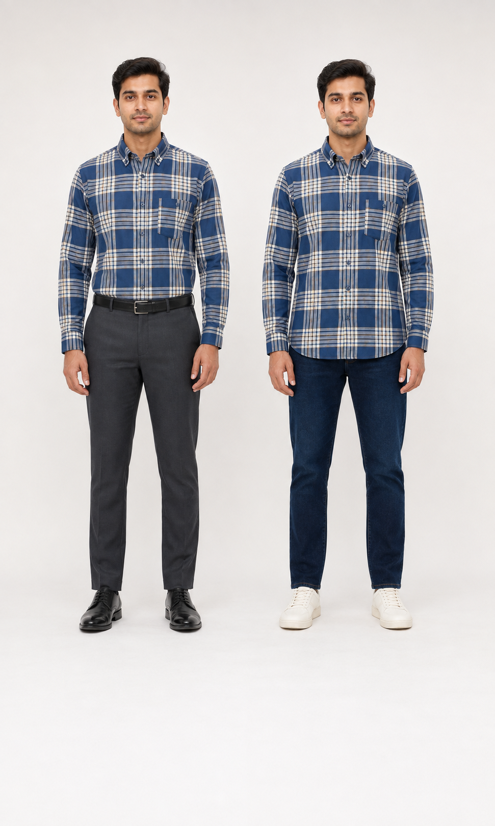 Premium Blue Plaid Cotton Shirt for Men – Full Sleeve Regular Fit