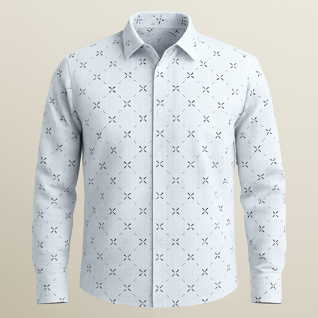 White Grid Print Shirt Fabric – Geometric Design - The Good Cloth