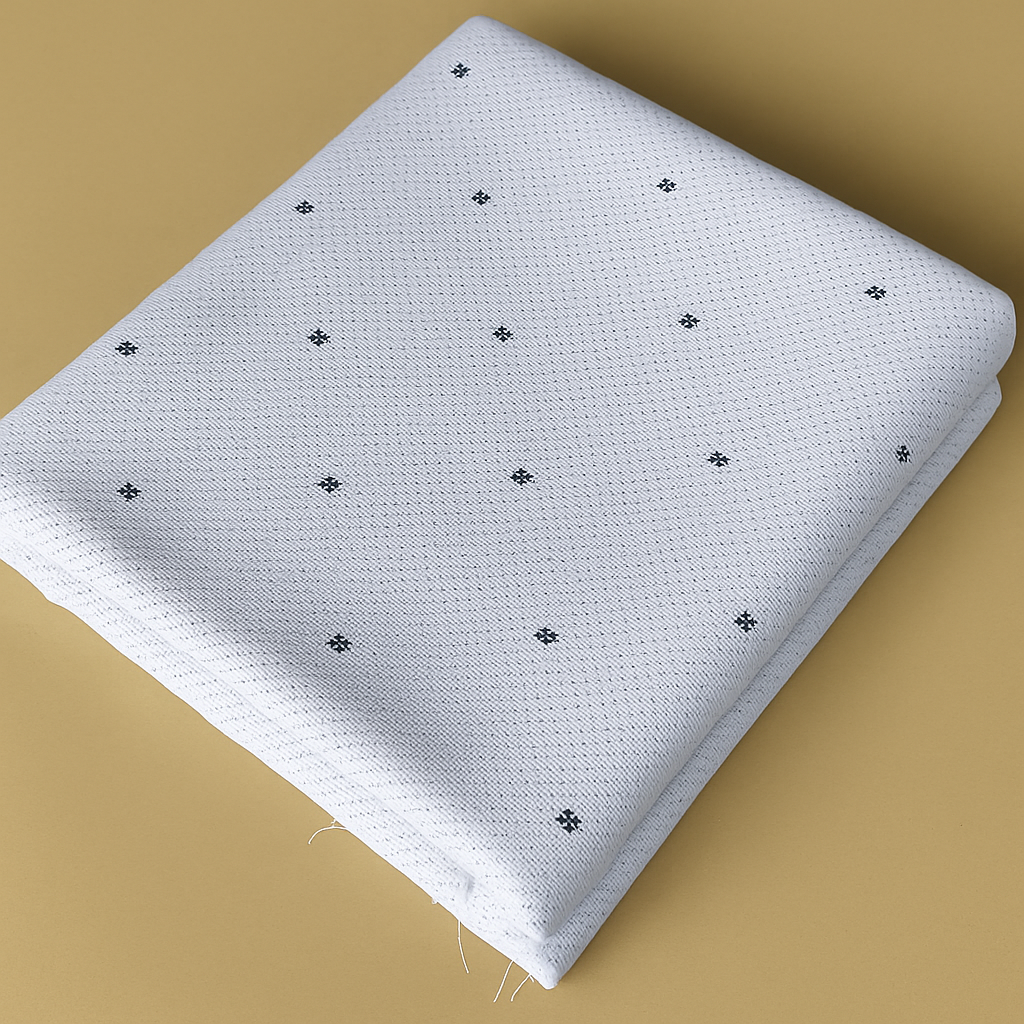 White Grid Print Shirt Fabric – Intricate Design - The Good Cloth