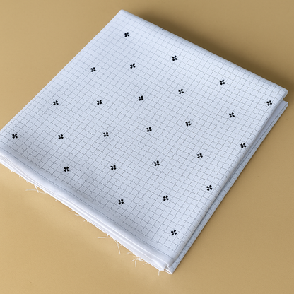 White Grid Print Shirt Fabric – Intricate Design - The Good Cloth